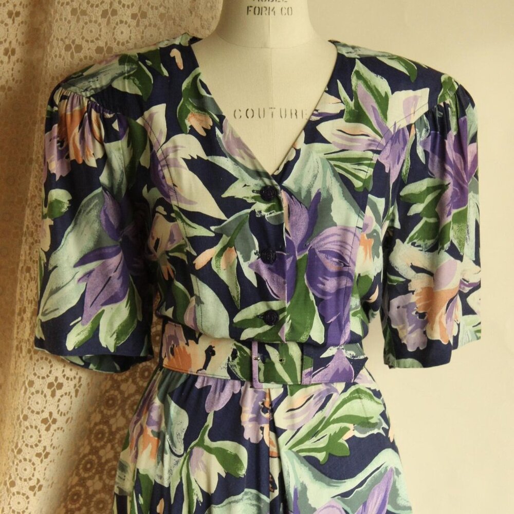 Vintage 1980's Dress with Pockets and Belt, Ed Michaels by Melanie Drucher - Picture 3 of 15